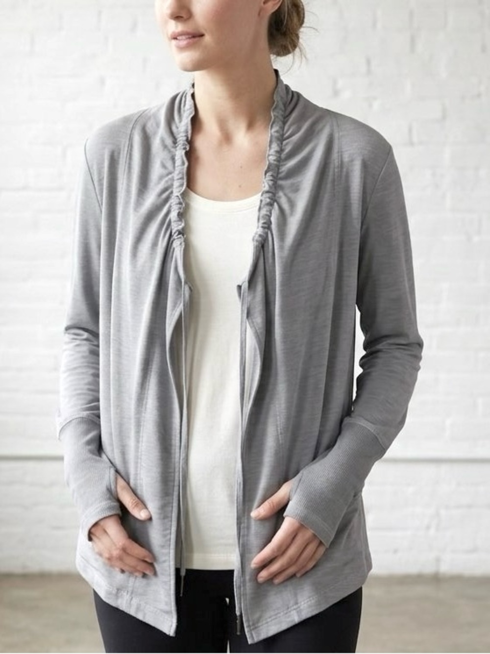 Te Verde Open Front Draped Cardigan Light Gray Lightweight Layers Casual Chic L